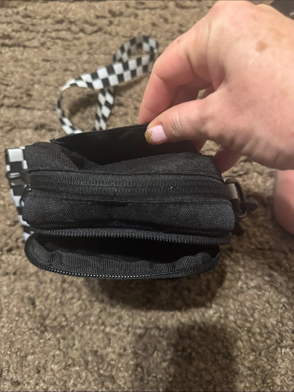 Vans Small Black Crossbody Bag with Checkerboard Strap